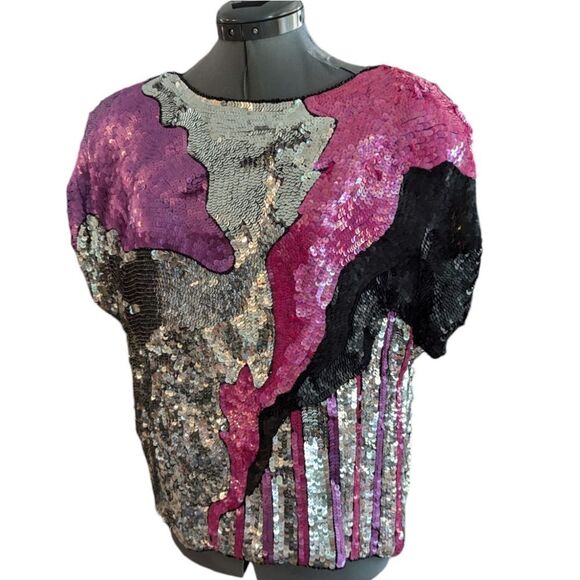 Vintage Metamorphosis sparkly‎ sequin top silk - Picture 3 of 9